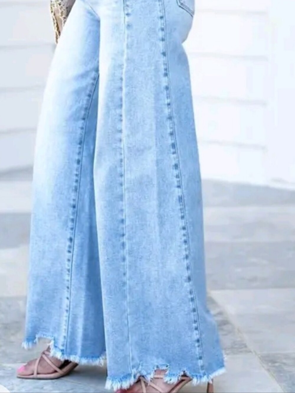 Plus Size Risen Light Blue Wide-Leg Frayed Hem Jeans  Size 3x or 24W